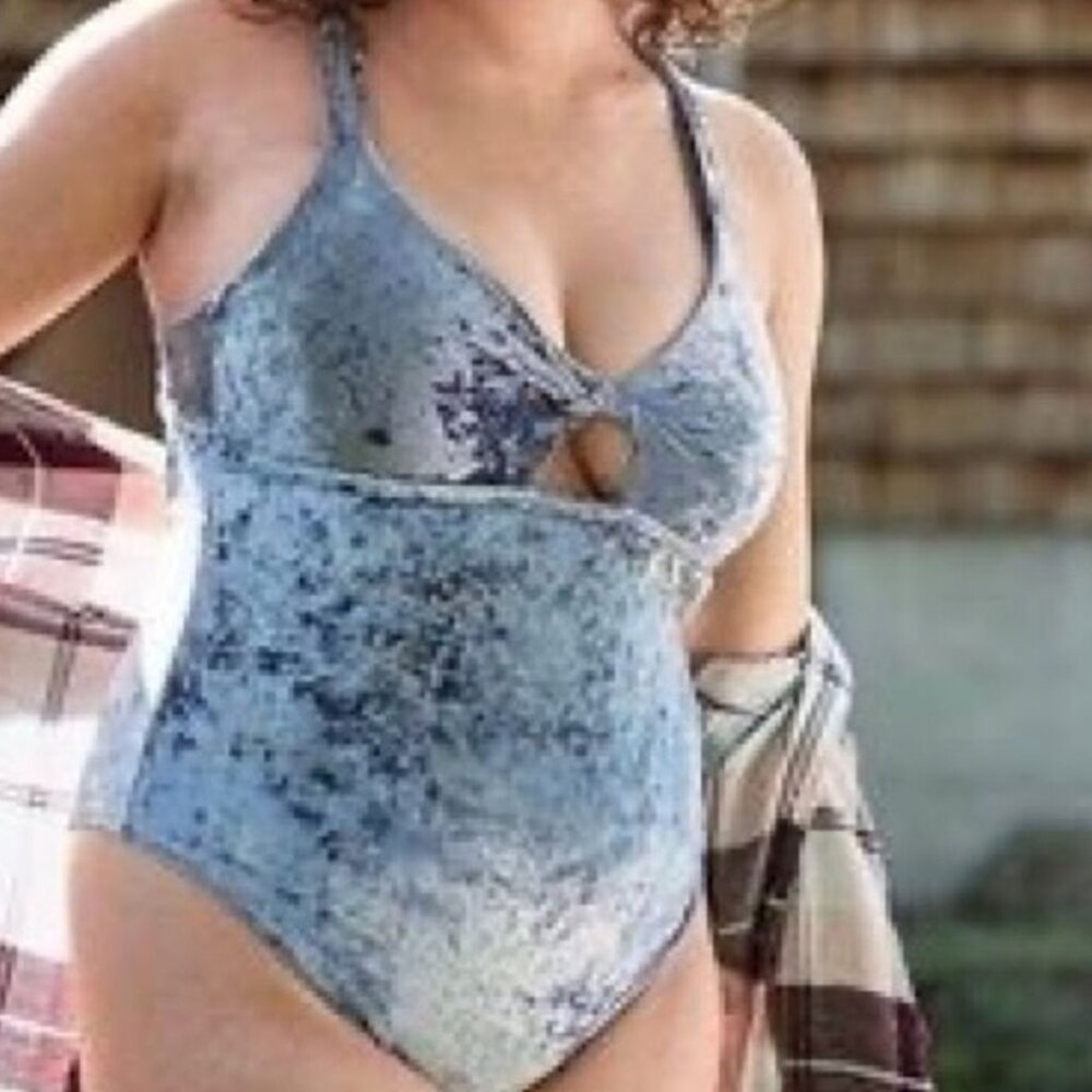Aerie Blue Crushed Velvet Bodysuit